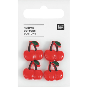 Carte de 4 boutons cerises - Rouge 17 x 17 mm