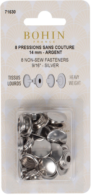 Boite de 8 pressions sans couture tissus lourds 14 mm Bohin - Argent