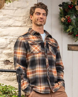 Wilfred Mens Check Flannel Shirt in Grey/Brown