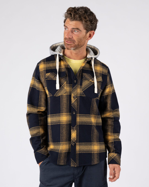 Beale Mens Hooded Check Shirt in Yellow/Blue