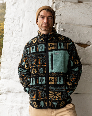 Wye Aztec Mens Borg Zip Fleece in Black/Green