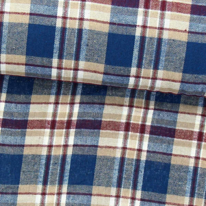 Tissu flanelle tartan écossais - Bleu, beige et rouge