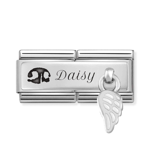 Classic Silver White Wing Pet Nose Print Engraving Double Charm