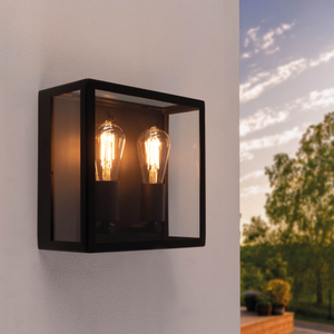 LED Outdoor Wall Light - 2x E27 - Waterproof - Black - Lantern - Industrial - Glass - Dimmable