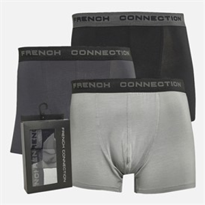 French Connection Mens Three Pack Modal Luxury Supersoft Boxer Trunks FC32 Black/Charcoal Melange/Light Grey Melange