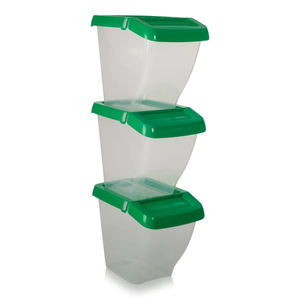 Pack of 3 - 50 Litre Stacking Plastic Recycling Box - Clear with Hinged Lid