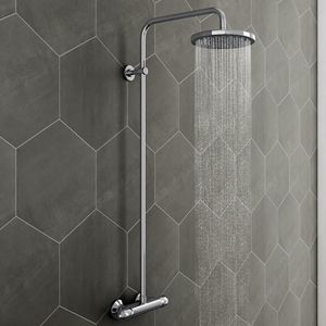Cruze Modern Round Thermostatic Bar Shower Valve &amp; Riser Kit - Chrome