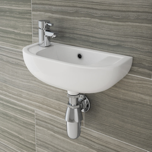 Nile Compact 455 x 205mm Wall Hung Cloakroom Basin Left Hand Option
