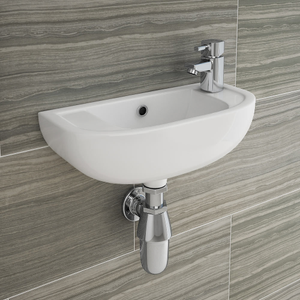 Nile Compact 455 x 205mm Wall Hung Cloakroom Basin Right Hand Option