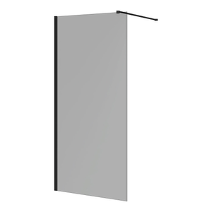Arezzo 1900mm Grey Tinted Glass Wetroom Screen with Matt Black Profile and Support Arm 900mm
