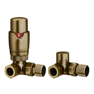 Monza Antique Brass Corner Thermostatic Radiator Valves - Energy Saving