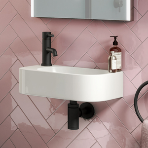Arezzo Curved Wall Hung Cloakroom Basin 400 x 220mm - Gloss White, 1 Tap Hole Left Hand
