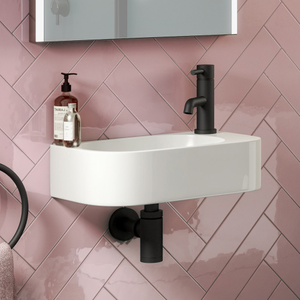 Arezzo Curved Wall Hung Cloakroom Basin 400 x 220mm - Gloss White, 1 Tap Hole Right Hand