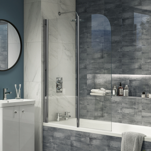 Cruze 1100 x 1400 Chrome 6mm Bi-Fold Hinged Bath Screen Left Hand Version