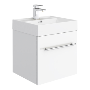 Valencia 450 Gloss White Minimalist Wall Hung Vanity Unit with Chrome Handle