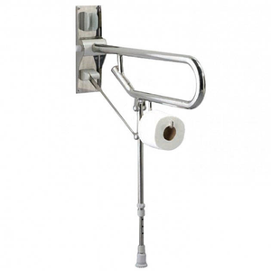 AKW Fold-Up Toilet Support Grab Rail with Adjustable Leg - Stainless Steel