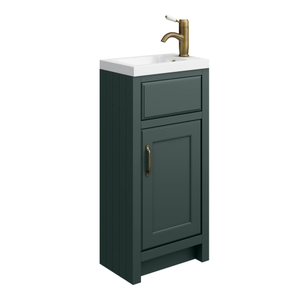 Chatsworth Traditional Green Small Vanity - 400mm Wide with Antique Brass Handle