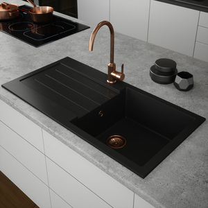 Bower 1.0 Bowl Matt Black Composite Kitchen Sink + Chrome Waste