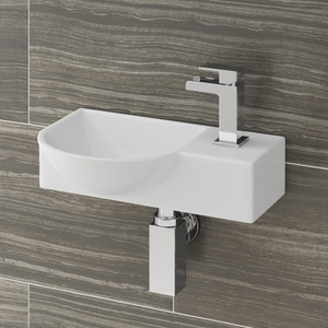 Valencia Wall Hung Basin (400mm Wide - Gloss White) Right Hand