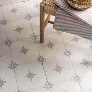 Elba Grey Inverse Star Patterned Wall &amp; Floor Tiles - 223 x 223mm