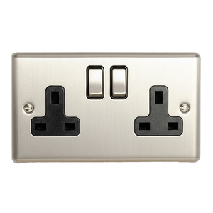 Ellis & Co 2 Gang Switched Socket Satin Stainless Steel