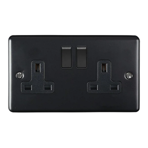 Ellis &amp; Co 2 Gang Switched Socket Matt Black