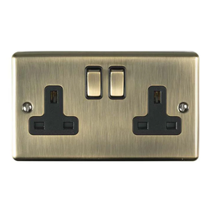 Ellis &amp; Co 2 Gang Switched Socket Antique Brass