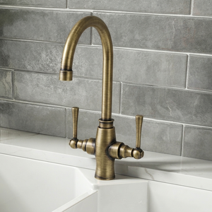 Bower Trafalgar Dual Lever Kitchen Mixer Tap - Antique Brass