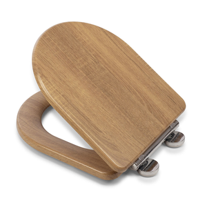 Croydex Levico Teak Effect D-Shaped Flexi-Fix Toilet Seat with Soft Close and Quick Release