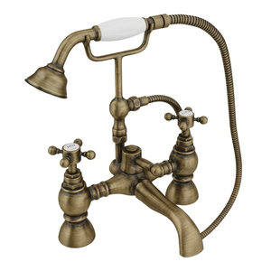 Chatsworth 1928 Antique Brass Crosshead Bath Shower Mixer Tap with Shower Kit
