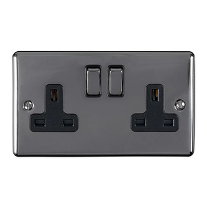 Ellis &amp; Co 2 Gang Switched Socket Black Nickel
