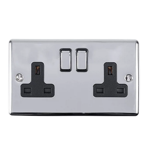 Ellis &amp; Co 2 Gang Switched Socket Polished Chrome
