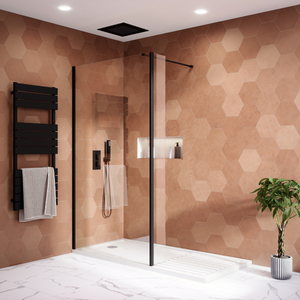 Arezzo 1600 x 800 Matt Black Profile Wet Room (900mm Screen, Return Panel + Tray)