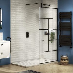 Venice 1600 x 800 Matt Black Abstract Grid Wet Room (1000mm Screen + Tray)