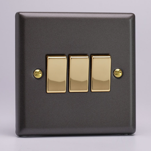 Ellis &amp; Co 3 Gang 2 Way Switch - Slate Grey/Brass