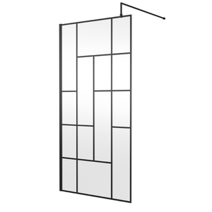 Venice 1950mm Matt Black Abstract Grid Wetroom Screen + Support Arm 1000mm Screen