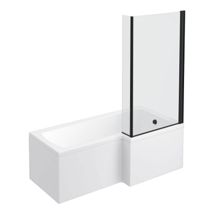 Arezzo Shower Bath - 1700mm L Shaped with Matt Black Screen + Panel Right Hand Option