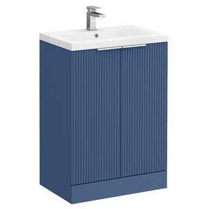 Venice Fluted 600mm Blue Vanity Unit - Floor Standing 2 Door Unit with Chrome Handles