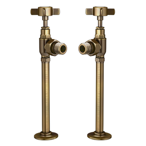 Chatsworth Traditional Angled Radiator Valves and Pipe Set - Antique Brass