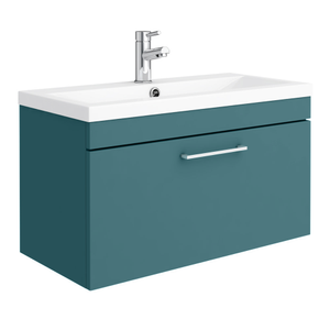 Arezzo Wall Hung Vanity Unit - Matt Teal Green - 800mm with Chrome Handle