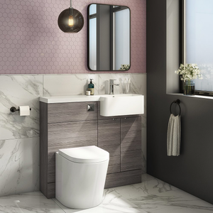 Brooklyn 1000 Grey Avola Semi-Recessed Combination Unit (Round Basin, Vanity + WC Unit) Right Hand Basin