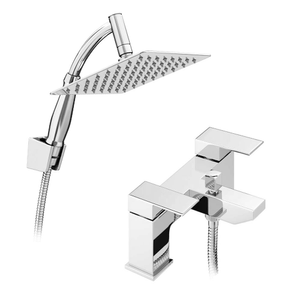 Cast Bath Shower Mixer with 200mm Square Shower Head, Extension Arm + Hose Kit