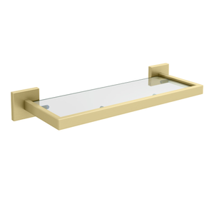 Arezzo Modern Wall Mounted Glass Shelf - Brushed Brass