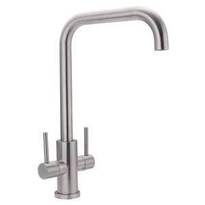 Bower Quebec L-Spout Dual Lever Kitchen Sink Mixer - Brushed Stainless Steel