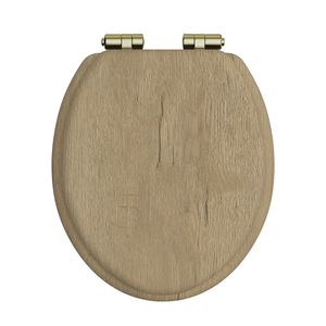 Heritage Soft Close Toilet Seat with Vintage Gold Hinges Oak