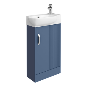 Valencia Perla Fluted Floor Standing Cloakroom Vanity (Matt Blue - 450mm Wide)