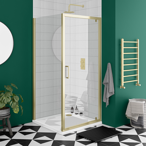 Toreno Brushed Brass 800 x 800mm Pivot Door Shower Enclosure without Tray