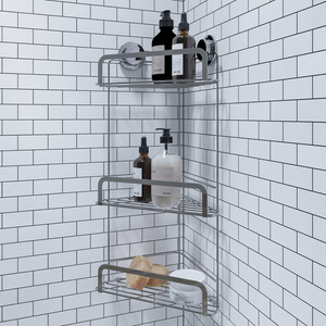 Croydex Stick n Lock 3 Tier Corner Basket - Chrome