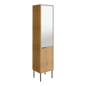 Huxley Oak & Matt Black Tall Storage Unit with Mirror