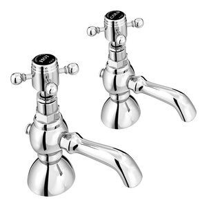 Chatsworth 1928 Black Traditional Crosshead Pillar Basin Taps - Chrome
